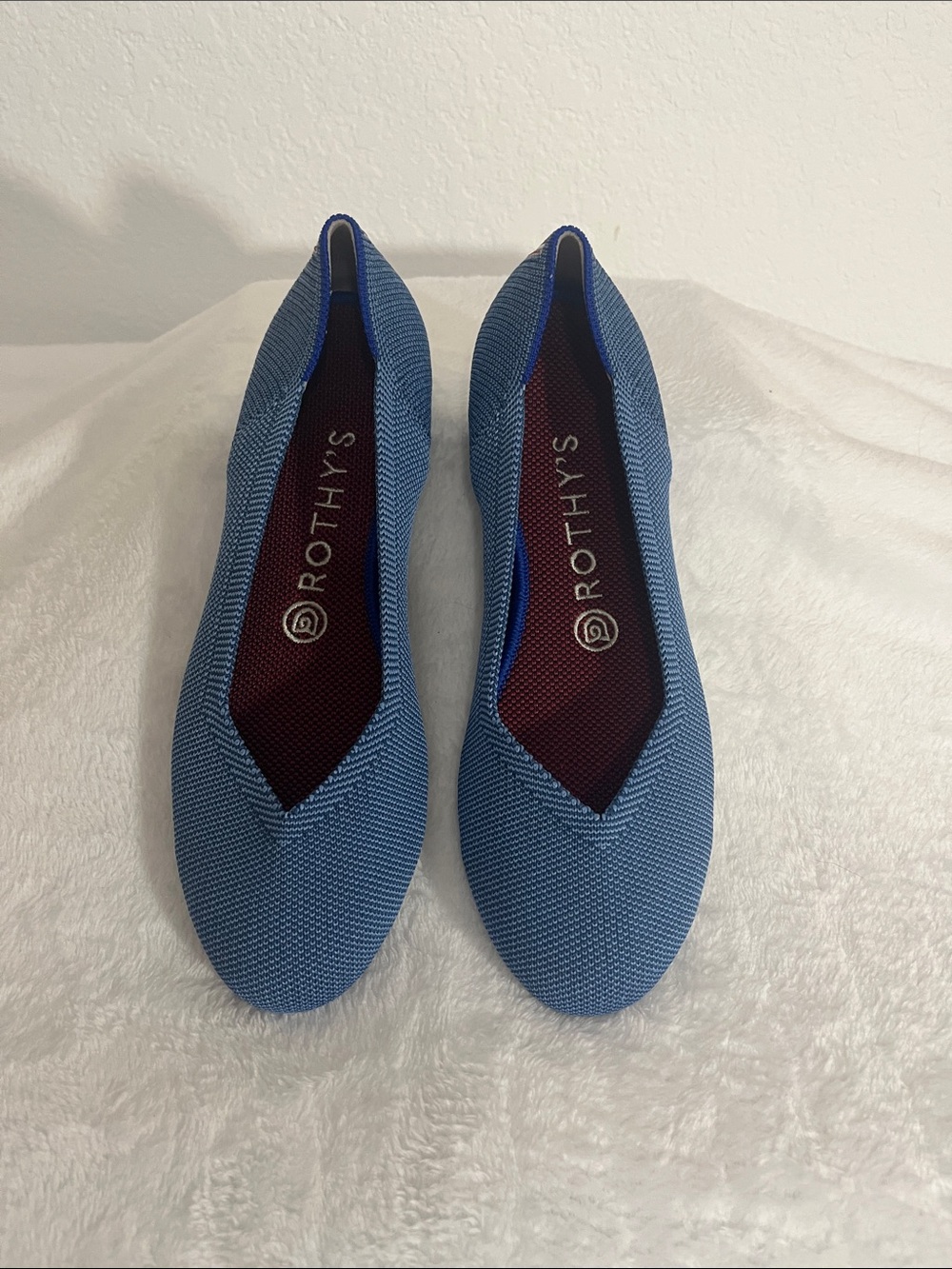 Rothy's Blue Knit Pointed-Toe Slip-On Flats
